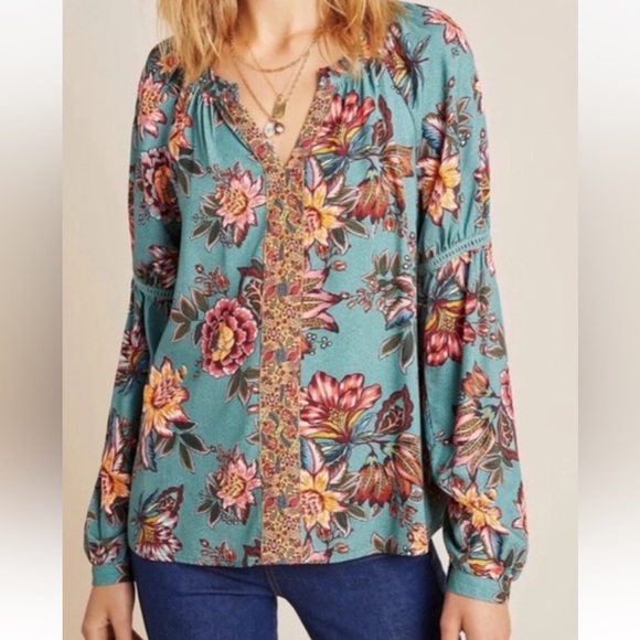 FARM Rio Tops - Farm Rio for Anthropologie Boho Floral Blouse